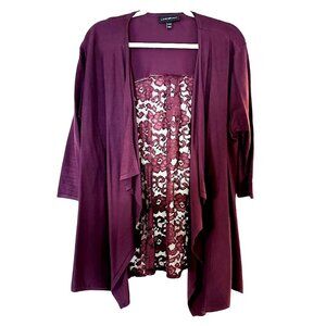 Lane Bryant Womens Cardigan Sweater Size 18 20 Lace Back Purple Plum